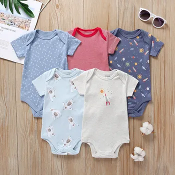 

5PC Romper TOP Wholesale Newborn Baby Girl Boy Rompers Infant Toddler Letter Dot Print Jumpsuit Suit Clothes одежда для пупсов