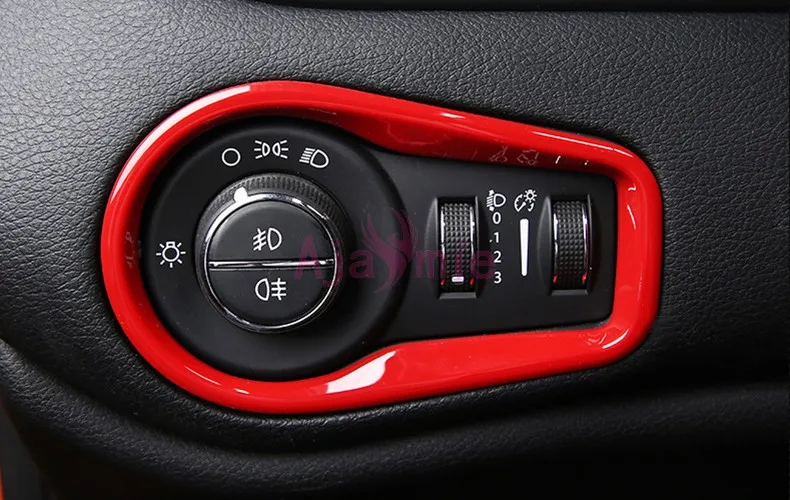 Интерьер красный цвет рулевое колесо ридер лампа ручка переключения передач крышка отделка хром автомобиль Стайлинг для Jeep Renegade аксессуары - Цвет: headlight switch