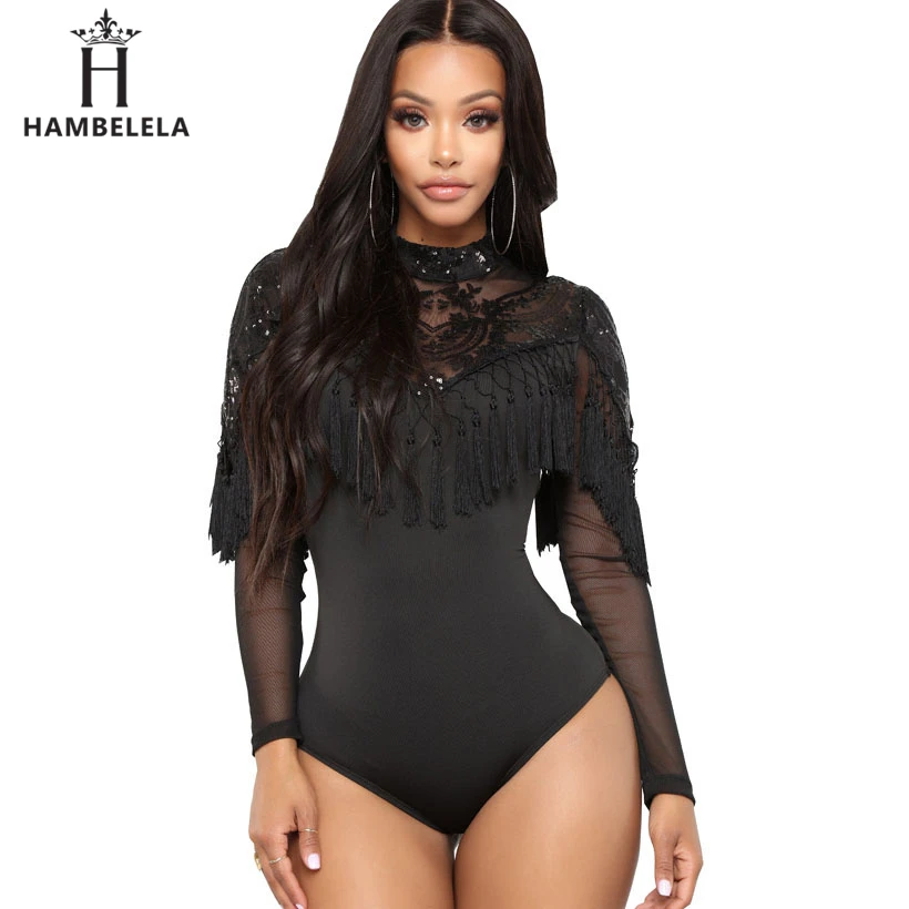 HAMBELELA Long Sleeve Sequins Bodysuit Women Bodycon Jumpsuit Romper Sexy Tassel Body Feminino Elegant Clubwear Macacao Feminino (2)