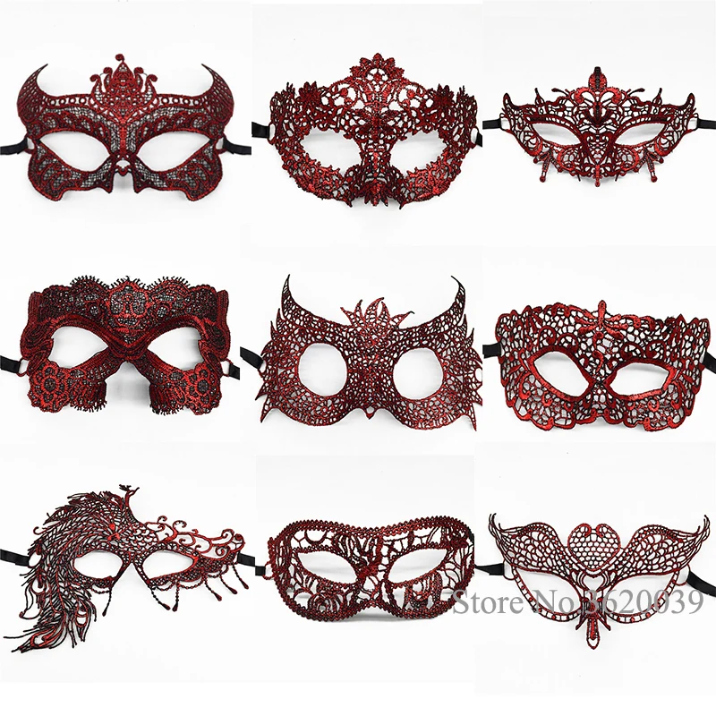 

High Quality Sexy Red Lace Mask Hollow Eye Halloween Christmas Masquerade Party Mask Supplies