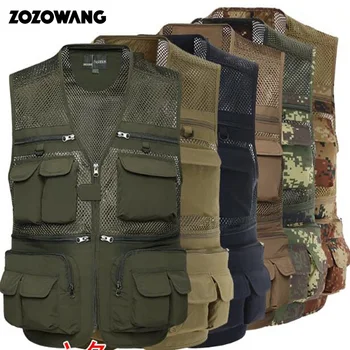 

ZOZOWANG Summer Outdoors Tactical Mesh Vest Men Breathable Shooting Multi Pockets Vest Shooting Waistcoat Sleeveless Jacket coat
