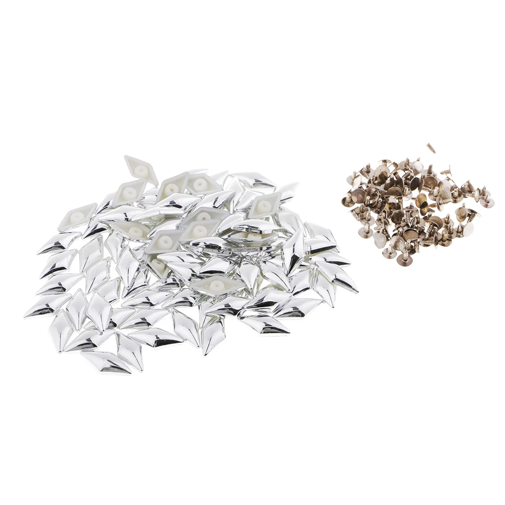 100 Sets Plastic Rhombus Studs Punk Spike Rivet for Leather Crafts Repairs Silver/Gold