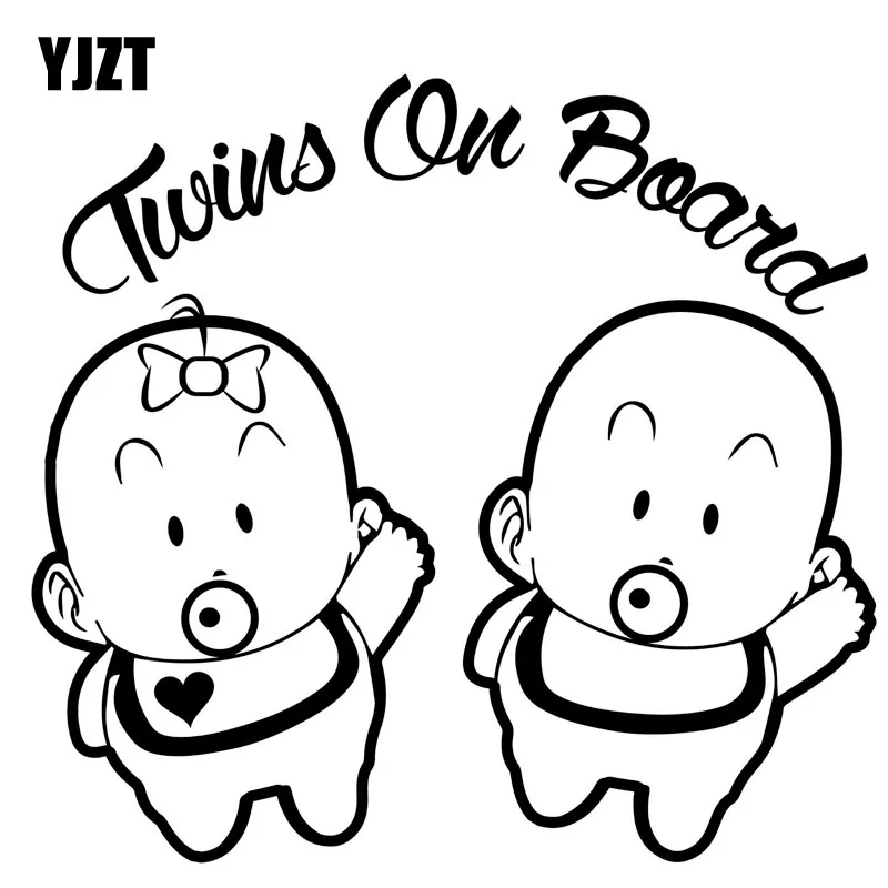 

YJZT 16.4CM*15.2CM Twins On Board Adornment Decorating Automobile Vinyl Sticker Decals Black/Silver C10-00154