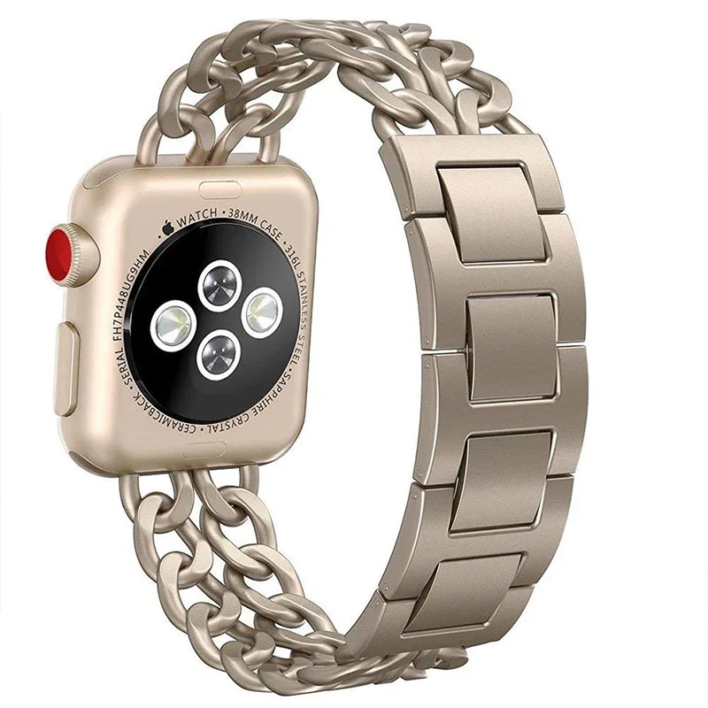 

iwatch bands 38mm womens stainless steel metal cowboy chain wrist band for apple Watch gold series 3 2 1 sport and edition