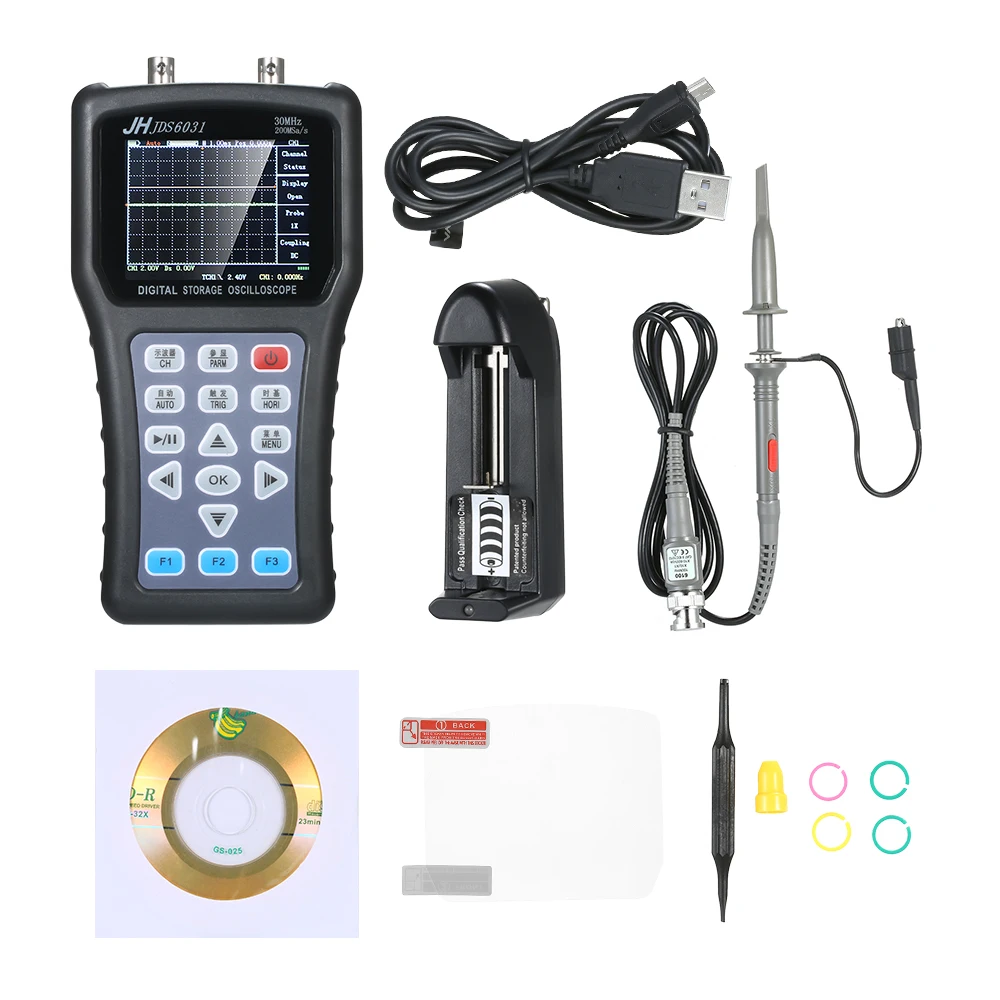 

2019 Jinhan JDS6031 Handheld Digital Oscilloscope With 1CH 30M 200MSa/S portable Digital Strorage Oscilloscope Probe Cable Set