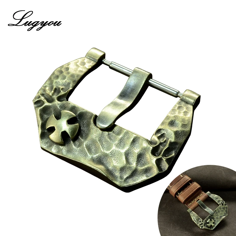 

LUGYOU Watch Parts Solid Bronze Buckle for Straps Tongue buckle with Hitting Pattern 22mm 4.2mm with Spring Bars