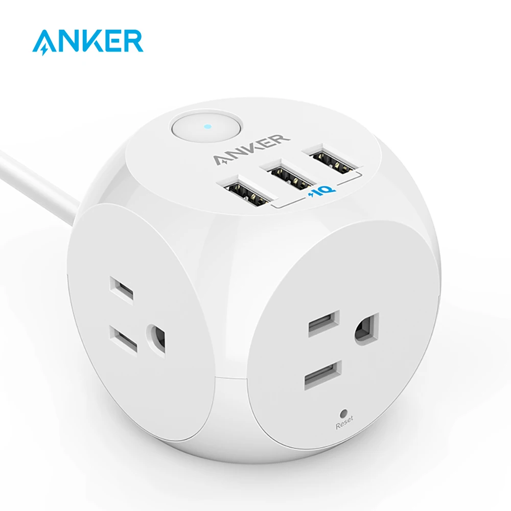 Anker Travel Power Strip with 2 AC Outlet /& 2 PowerIQ USB 24W with 5ft Long Cord