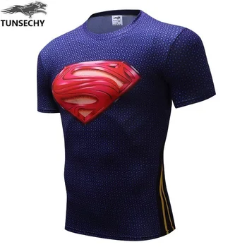 

TUNSECHY brand avengers alliance 3 batman captain America and iron man short sleeve T-shirt compressed and model fitness T-shirt