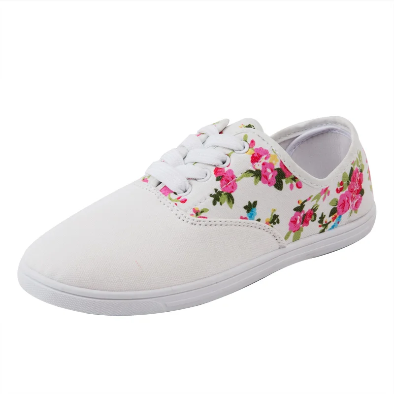Парусиновая обувь яркого цвета размера плюс, zapatos mujer повседневная женская обувь на плоской подошве со шнуровкой для влюбленных женская обувь на плоской подошве, размеры 40, 41, 42 - Цвет: White floral