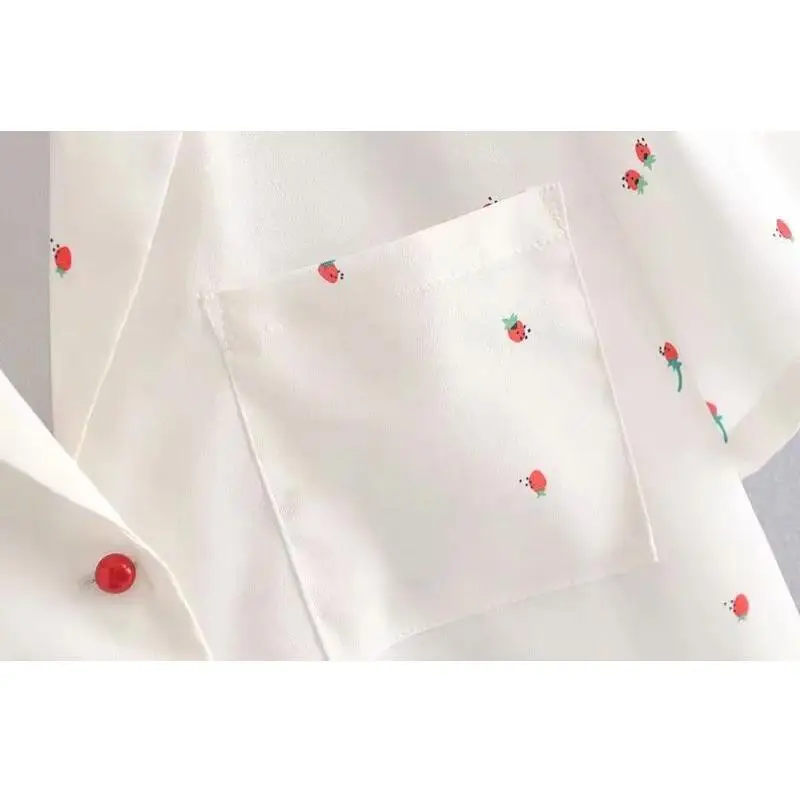 Летняя Милая элегантная белая блузка с клубничным принтом женские рубашки 2019