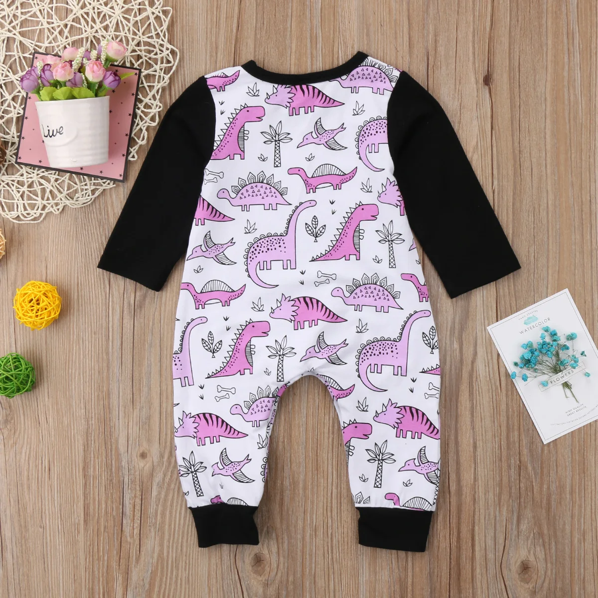 Детский комбинезон с длинными рукавами и рисунком динозавра для новорожденных и маленьких девочек, комбинезон, комплекты одежды, Размеры 0-24 месяцев