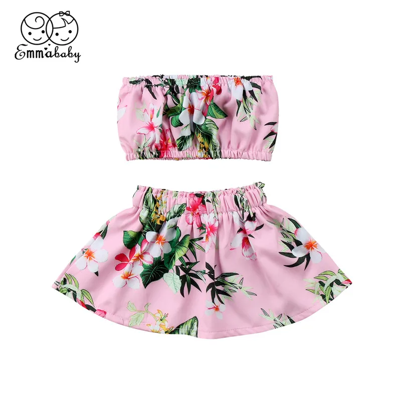 

Summer Children Clothing 2018 New Newborn Baby Girls Tube Tops+Tutu Skirt 2pcs Fashion Hot Kids Girls Floral Printed Clothes Set