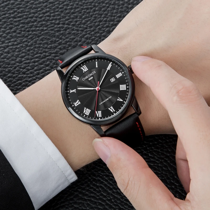 

CHRONOS brand men watch ultra thin dial quartz sports watch men's leather belt business watch relogio masculino saat erkekler
