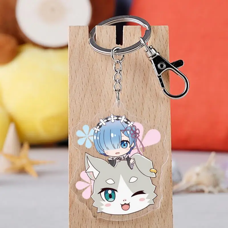 

1 Pc exquisite cute Anime Life In A Different World From Zero Keychain Rem Lam Acrylic Pendant Cosplay Figure Toys gift