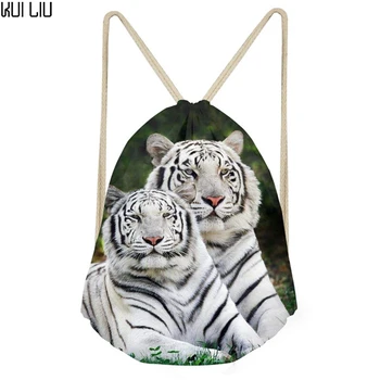 

Customized Cool Animal 3D Tiger Printed Men's Small Drawstring Bag Travel Men Backpack String Shoes/Bags Storage Shoulder Bags