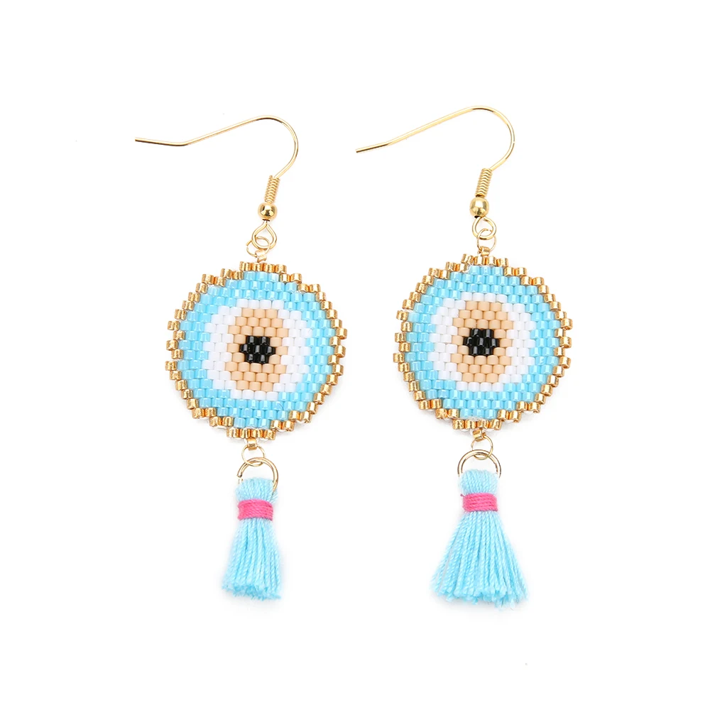 

Go2boho Dropshipping MIYUKI Earrings Blue Evil Eye Earrings Delicas Tassel Earring Handmade Woven Beadwork Women Beads Gifts