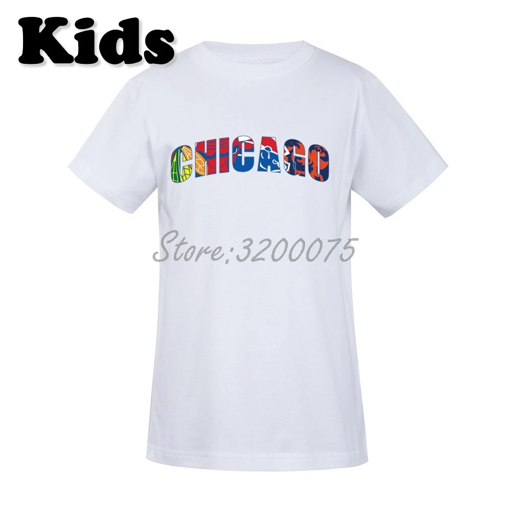 Детская комбинированная футболка Chicago All Day Bears Bulls Blackhawks Cubs футболка для мальчиков и девочек Футболка с круглым вырезом W19032115