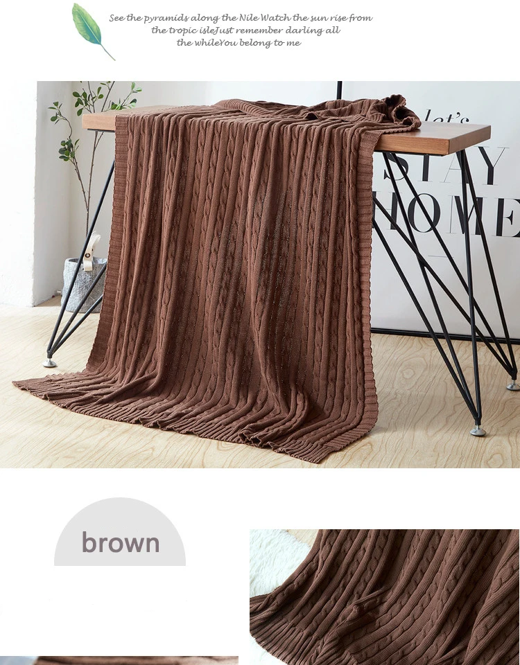 mylb cotton high quality handmade soft knit blanket bed blanket beige, red,brown,blue white, gray, pink knit sofa blanket