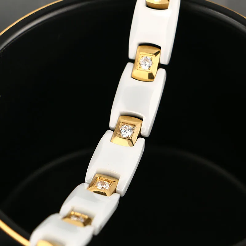 Новинка 585, золотой, элегантный,, модный, белый, керамический, целебный, магнитный браслет для мужчин и женщин, нержавеющая сталь, германий, золотой, черный браслет
