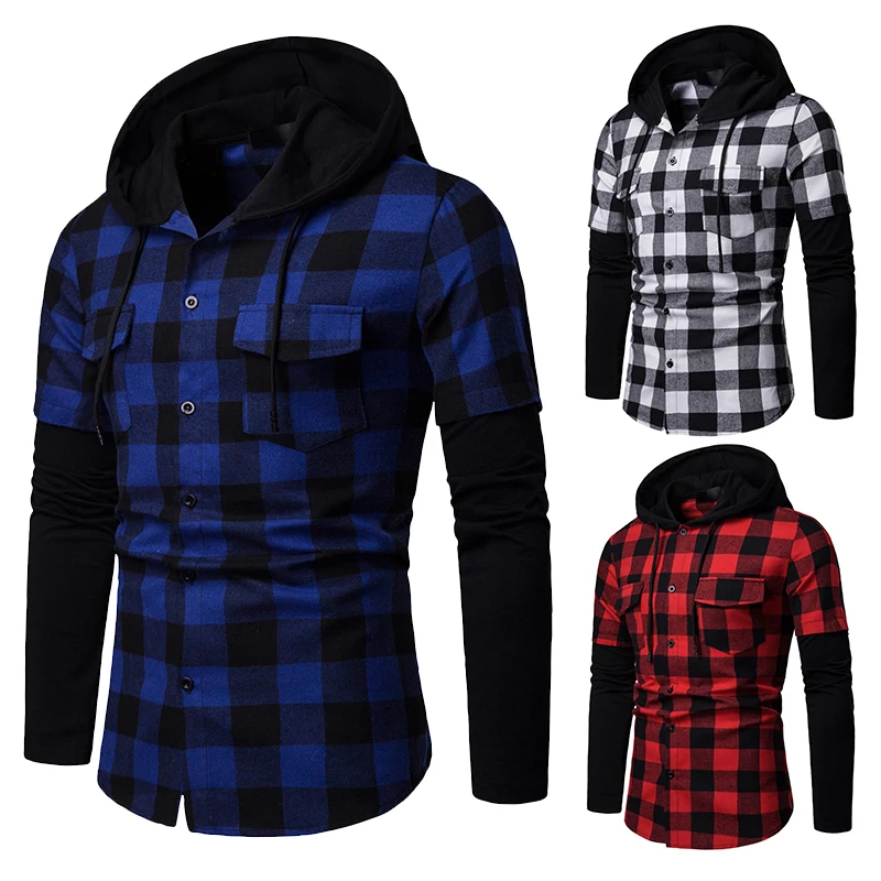 Covrlge модная клетчатая рубашка с капюшоном, двумя карманами, с длинным рукавом, мужская повседневная приталенная рубашка, топ, рубашка в клетку Lumberjack Jack, одежда MCL205