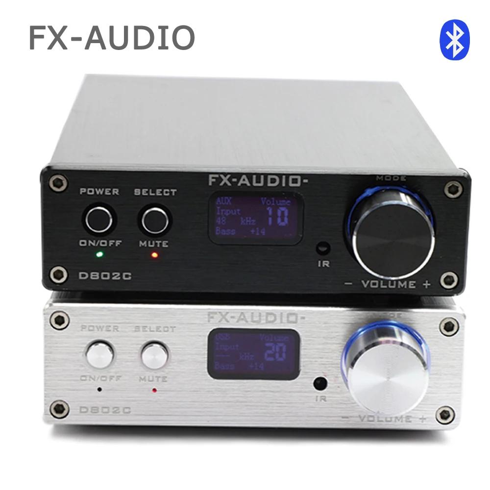 

FX audio D802C Wireless Bluetooth Version Input USB/AUX/Optical/Coaxial Pure Digital Audio Amplifier 24Bit/192KHz 80W+80W OLED