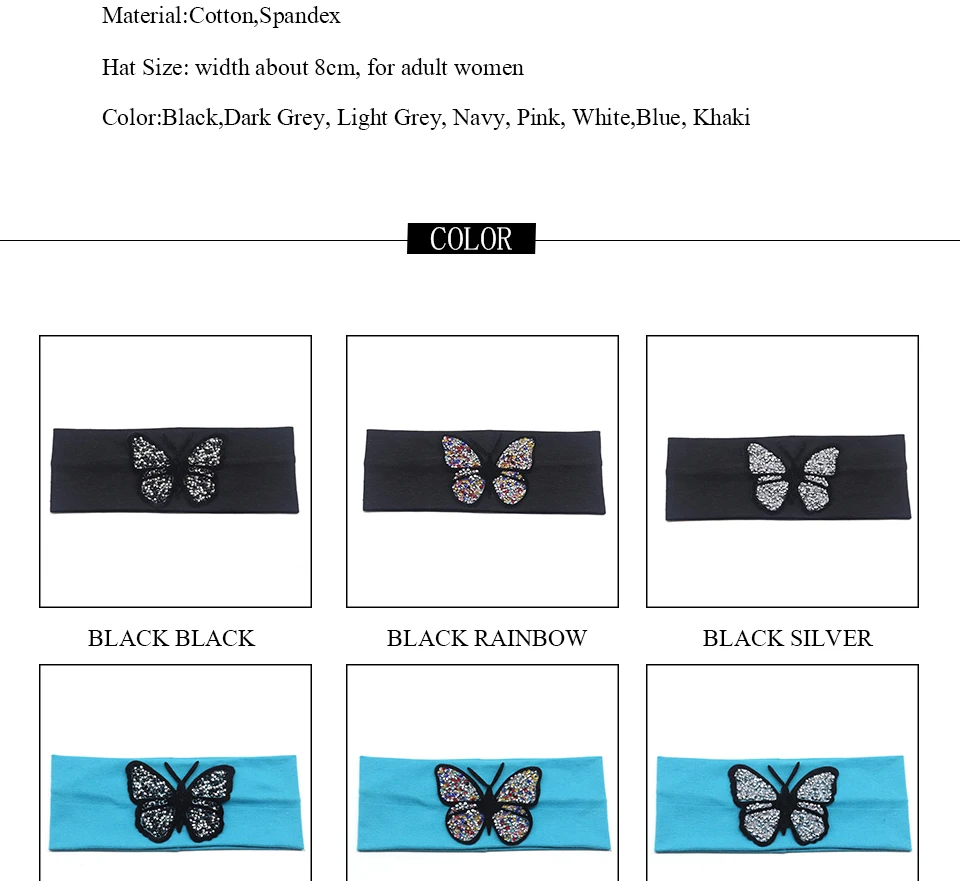 Женские повязки на голову с бабочками, летние модные эластичные повязки со стразами для девушек, женские хлопковые однотонные повязки