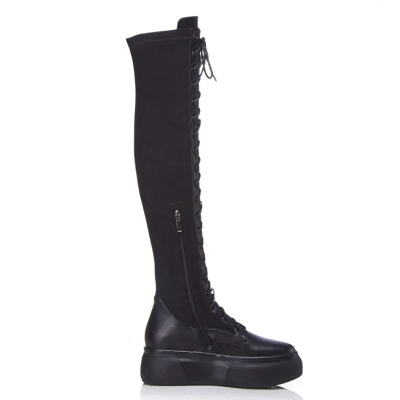 39 Fur Mode Black Haute Femmes Bottes Véritable Chaussures En black Sexy Longues black Cloth Taille Cuisse 2 De Dames Sloe Fur 1 Épais Cuir 34 D'hiver Rizabina UxF7HnF