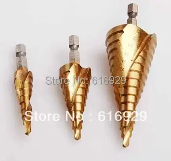 

3pcs/set Spiral groove HSS Step Drill Bit Set Wood drill Titanium Coated Hole Cut Tool Set Drill tools