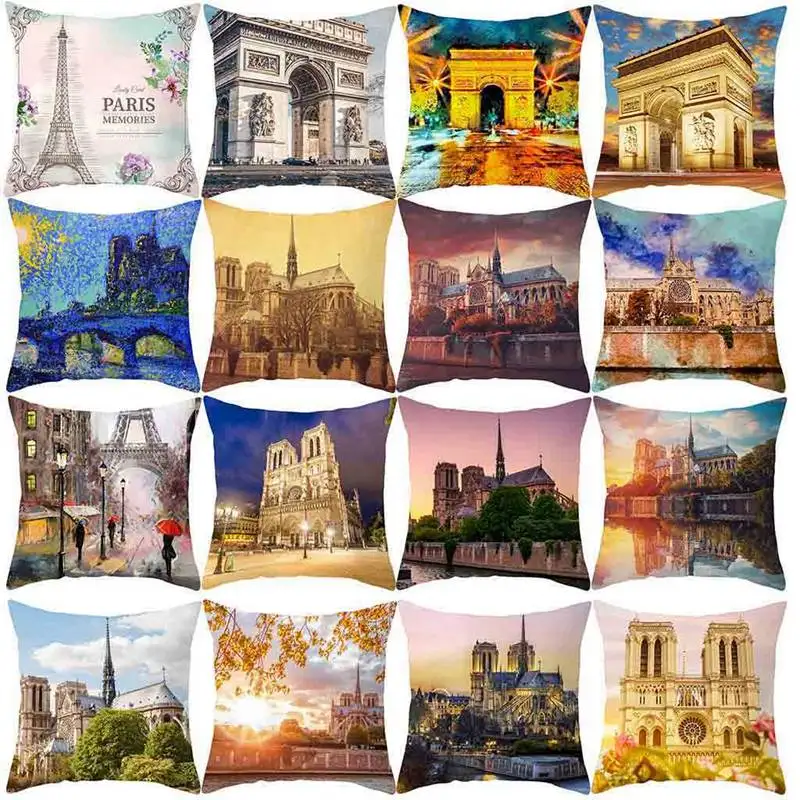

Home Fashion Retro Pillow Cover London Paris City Street Scenery Pillow Case Room Soft Comfortable Bed Pillowcase Home