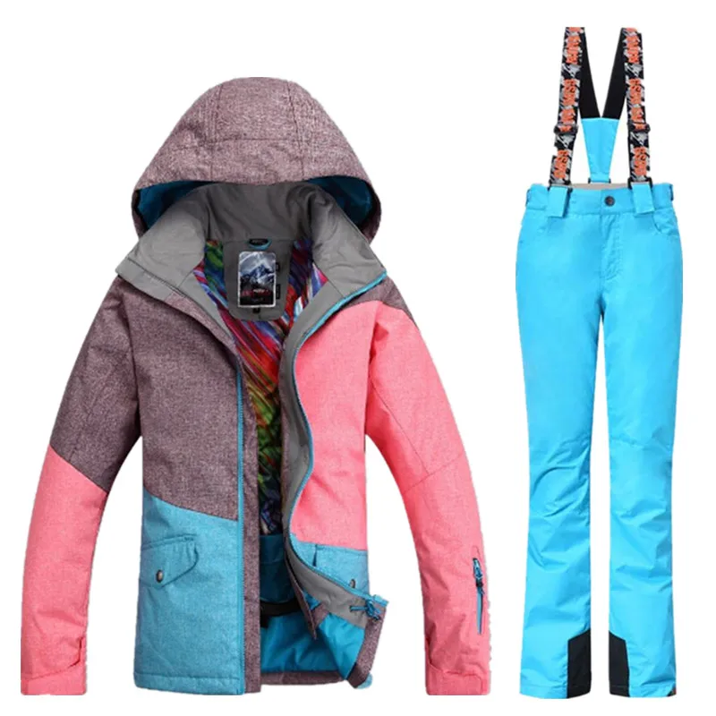 GSOU SNOW women's Ski Suit Winter Ski Jacket+ski Pants Waterproof Snowboard Jacket Pants Outdoor Mountain Skiing Suit Sport Coat