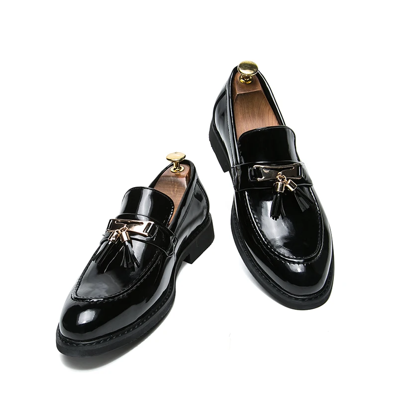men formal dress shoes luxury brand tassel metal slip on oxford shoes for men italian leather male footwear classic dress flats (2)