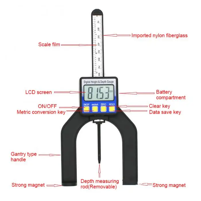 ЖК-дисплей цифровой датчик глубины скольжения штангенциркуль Верньер линейка 0-85 мм измерительный инструмент LO88