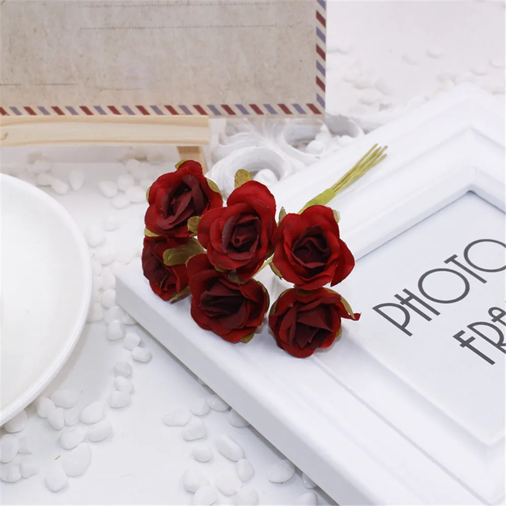 6 шт./лот, 2 см, Шелковый градиентный мини-букет роз, искусственный цветок для украшения свадьбы, сделай сам, венок, подарок, аксессуары для скрапбукинга