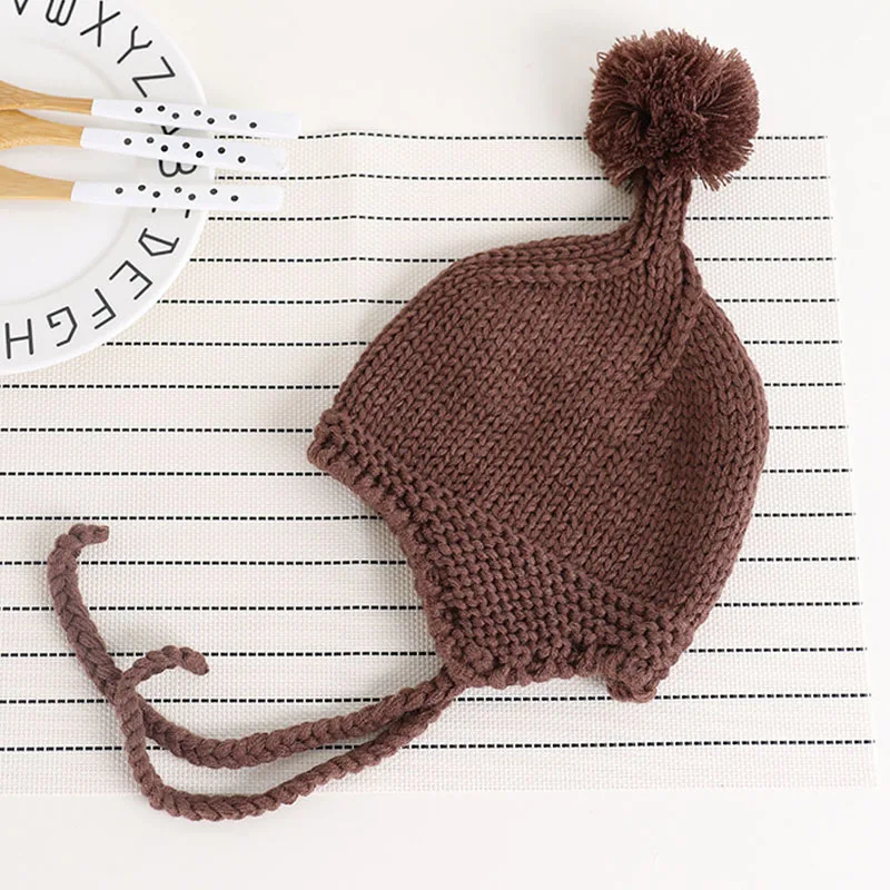Симпатичный комплект для новорожденной девочки, детские шляпы кепки с шапочка с помпоном для новорожденных Enfant для маленьких девочек мальчиков шапка бини зимняя теплая вязаная шапка для детей baby muts