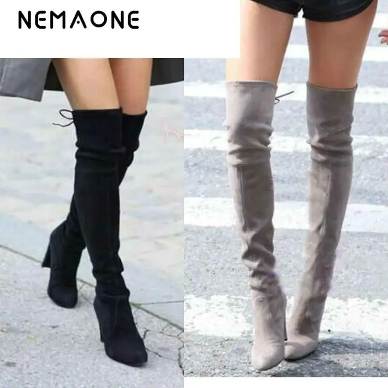 Women Stretch Faux Suede Slim Thigh High Boots Sexy Fashion Over the Knee Boots High Heels Woman Shoes Black Gray Winered цена Women Stretch Faux Suede Slim Thigh High Boots Sexy Fashion Over the Knee Boots High Heels Woman Shoes Black Gray Winered цены онлайн