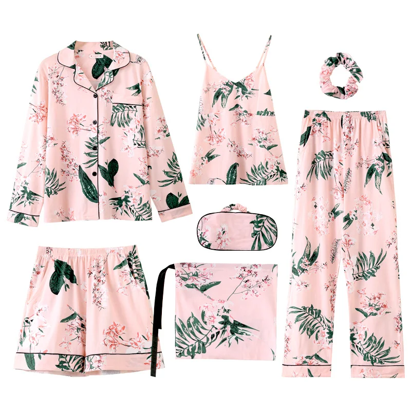 

7 Pcs/set Pajamas For Women Cotton Pajamas Sets Floral Pijamas Mujer Pijama Feminino Sleepwear Pyjama Femme Leisure Home Cloth