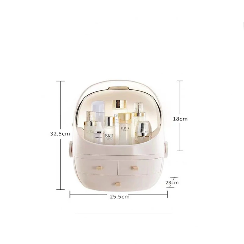 Portable Waterproof Make Up Cosmetic Box Dust Cover Box Organizer Drawers Plastic Cosmetic Storage Box Jewelry Container Indoor