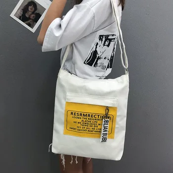

fashion letter women canvas messenger bags shoulder bags 2018 winter new soft zipper female students girls school handbags