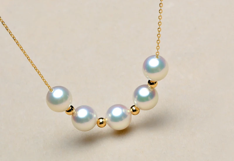 Sinya Cute 18k gold beads Natural Round Pearls necklace for ladies women mom girls gift with 45cm au750 gold chains best gift (2)