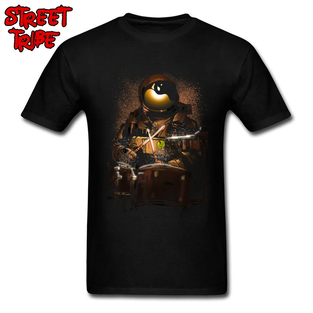 Men's New Coming comfortable Tops Shirt O Neck Summer Fall Cotton T Shirts cosie Short Sleeve astronaut space drummer Tee-Shirts astronaut space drummer black