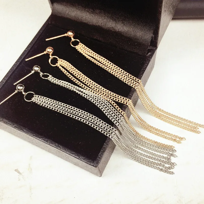 New Fashion Golden Silver Plated Dangle Hanging Black Rhinestone Long Drop Earrings For Women Jewelry brincos bijoux