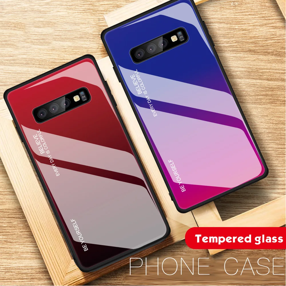 Для Samsung Galaxy S10 Plus S10e S9 S8 + Note 8 9 A9 A7 2018 J4 J6 Gradient Aurora чехол из закаленного стекла