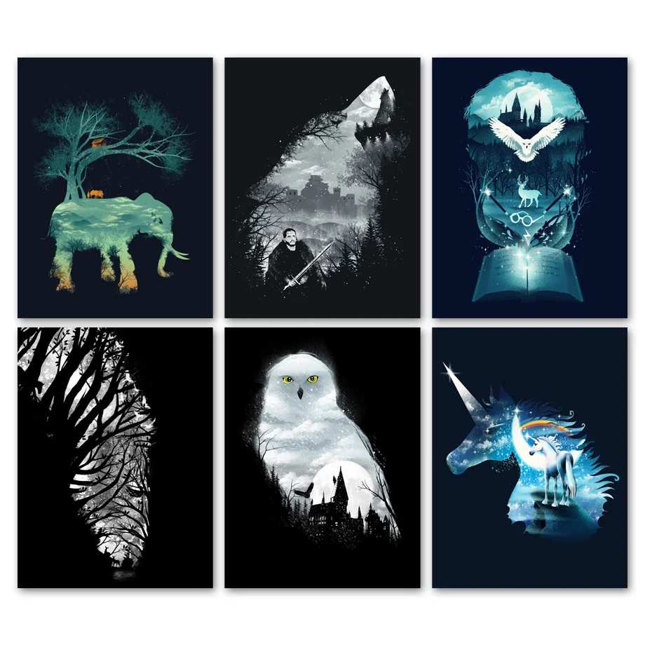 

Abstract Elephant Eagle Wolf Owl Unicorn Wall Art Canvas Painting Nordic Posters And Prints Wall Pictures For Living Room Decor