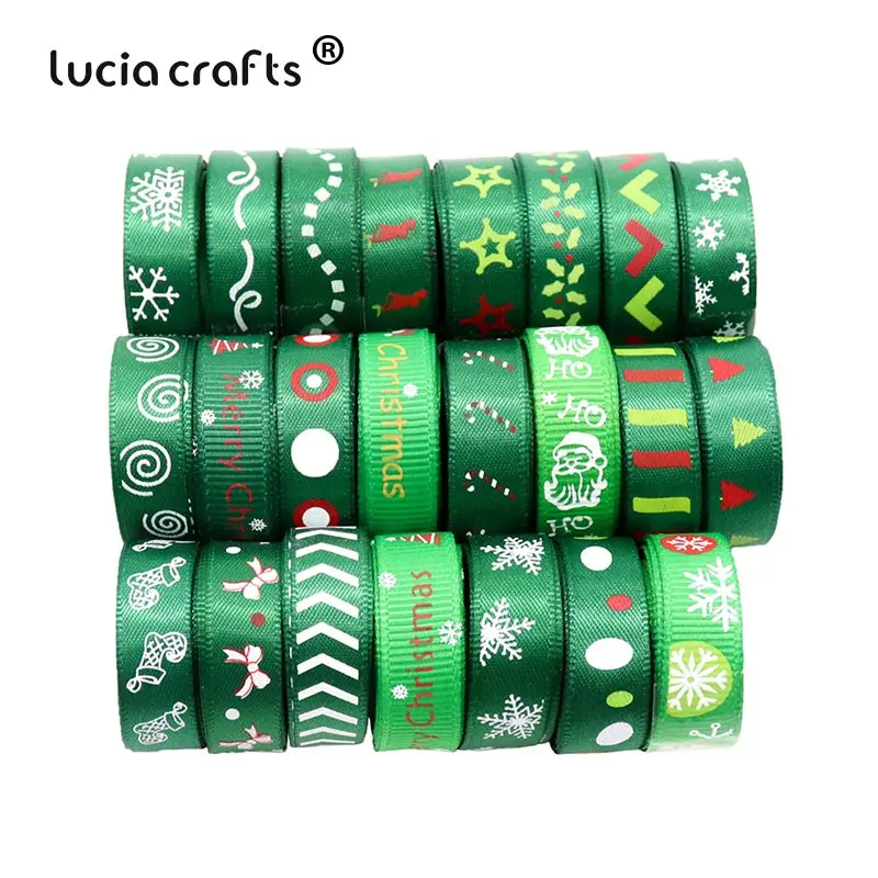 Lucia crafts 5 ярдов/12 ярдов 10 мм печатные рождественские корсажные/атласные ленты DIY рождественские вечерние упаковочные материалы T0502 - Цвет: Random mixed  10y