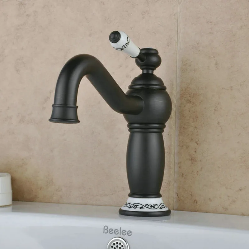 SRJ Bathroom Faucet Black Copper Waterfall Washbasin Tap Hot And Cold Water Tap Brass Antique Europe Style Basin Faucet  SRJ Bathroom Faucet Black Copper Waterfall Washbasin Tap Hot And Cold Water Tap Brass Antique Europe Style Basin Faucet