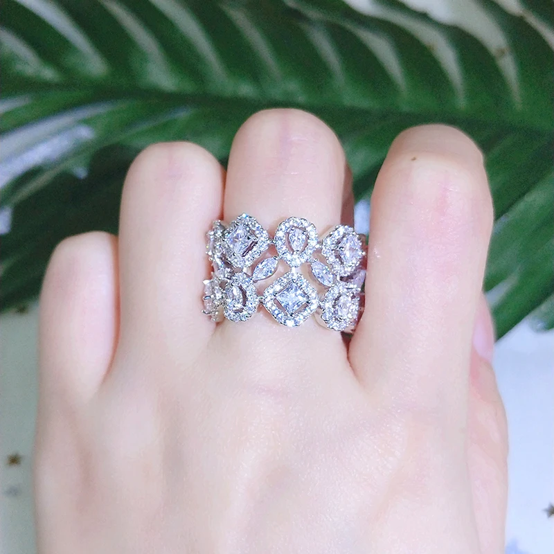 

New White Gold Color Luxury AAA Cubic Zirconia Hollow Rings for Women Anniversary Gifts Lady Fashion Jewelry Accessories CR2111