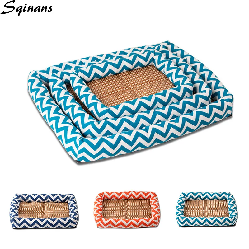 Best Sqinans 1pc Waved Print Pet Dog Cooling Bed 3 Colors Pup Summer Sleeping Cushion Dog Sofa Beds Cooling Pad For Chihuahua Teddy
