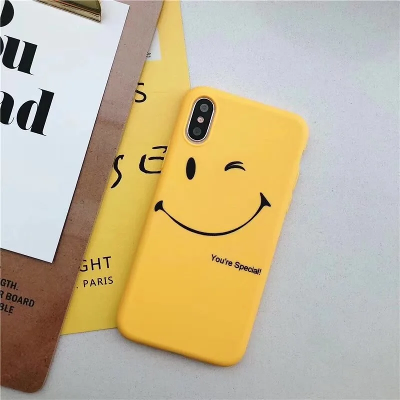 Чехол для телефона с милым желтым мультяшным смайликом iPhone 7 8 Plus X r мягкий