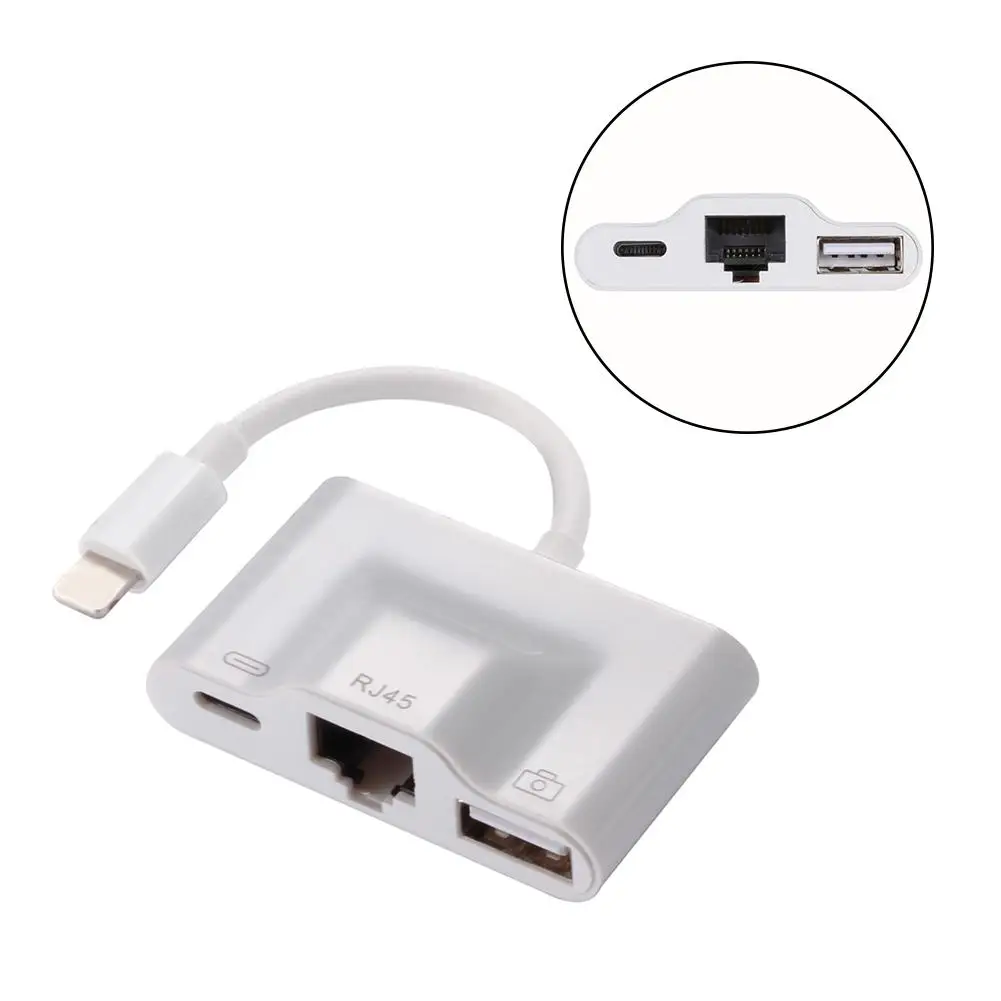 

New Hot 3 in 1 USB 3.0 RJ45 Ethernet Hub OTG Phone Charge Adapter for iPad iPhone X 7 8