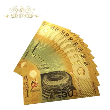 

10pcs/lot New design 50 Ringgit Gold Plated Banknote 10pcs/lot 24k Gold Foil Bank Note Malaysia Fake Money as Gifts